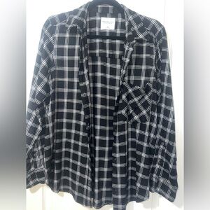 Plaid black and white button down long sleeve shirt